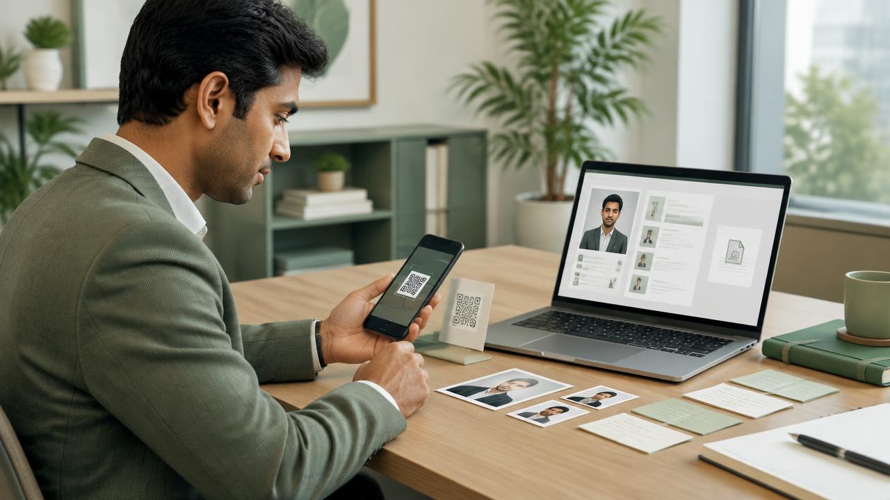 Administrator preparing a digital profile from a QR tag, photos and documents