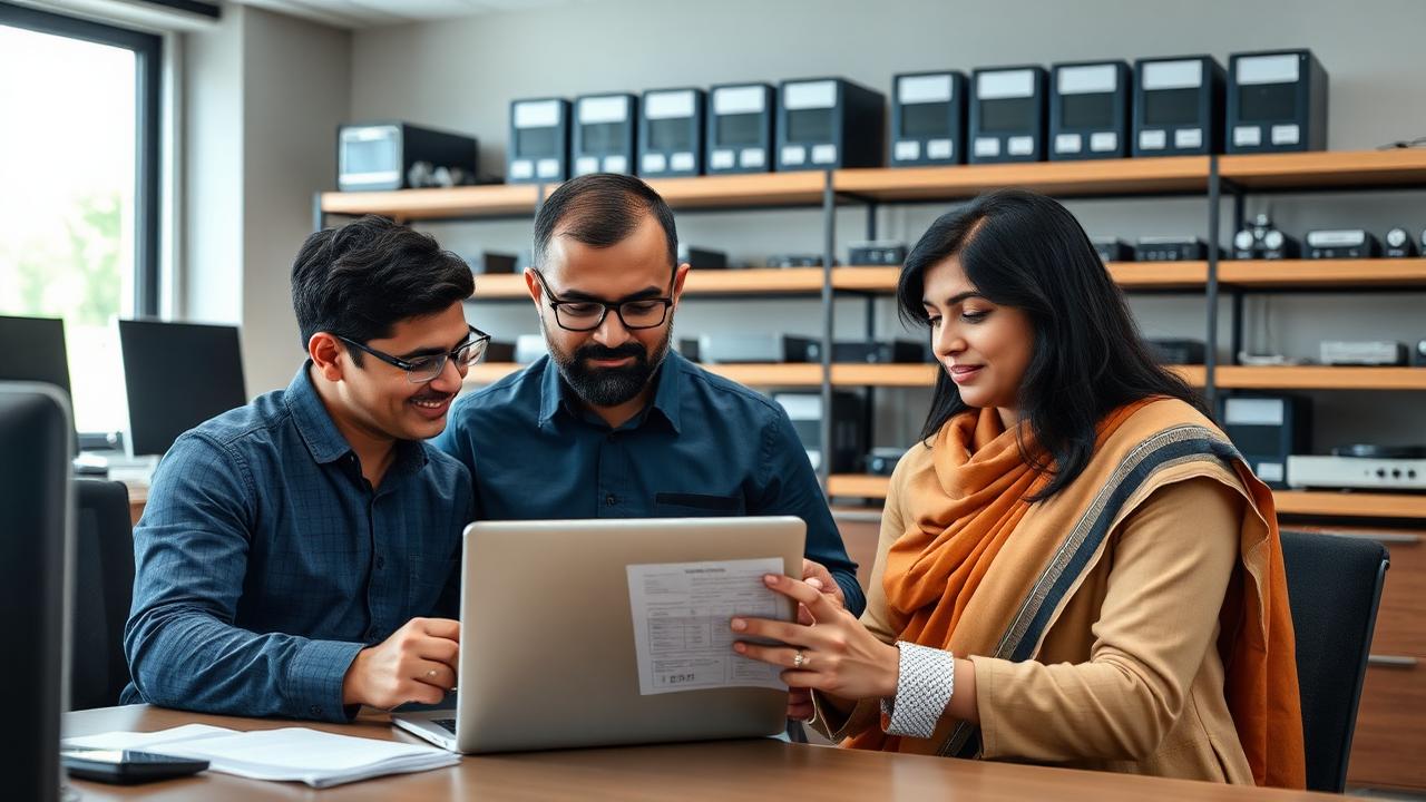 Indian operations team reviewing asset utilization charts on a large monitor