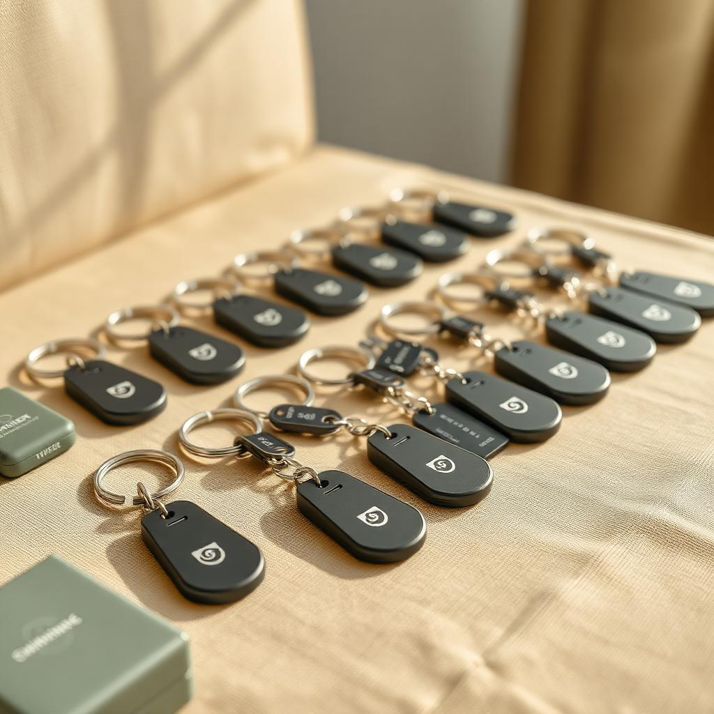 A row of branded CigyID keychains with consistent issuer logos
