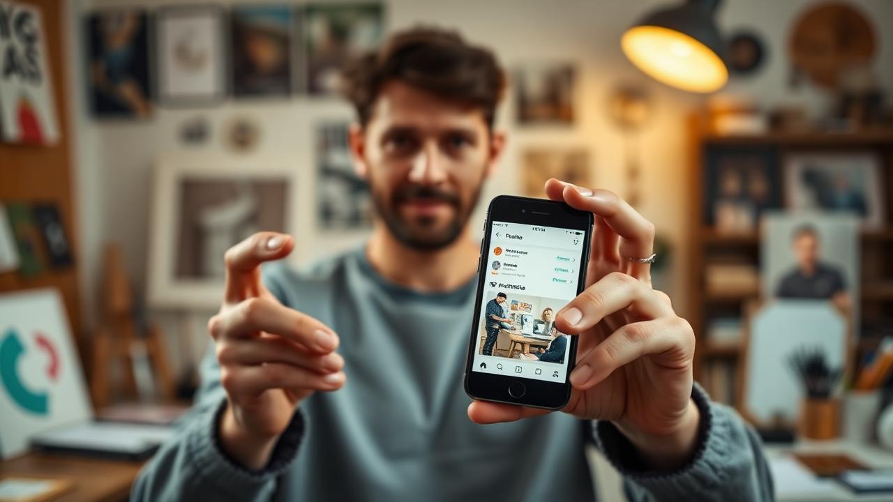 Creative person revealing a beautifully designed CigyID profile on their phone
