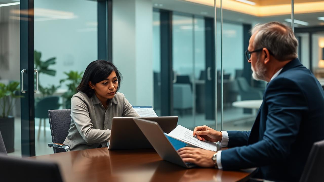 Recruiter and candidate reviewing a professional digital profile and assessment results together