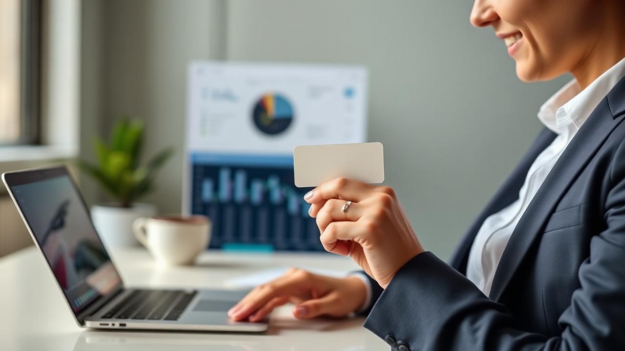 Sales professional sharing a CigyID smart card with a CRM dashboard in the background