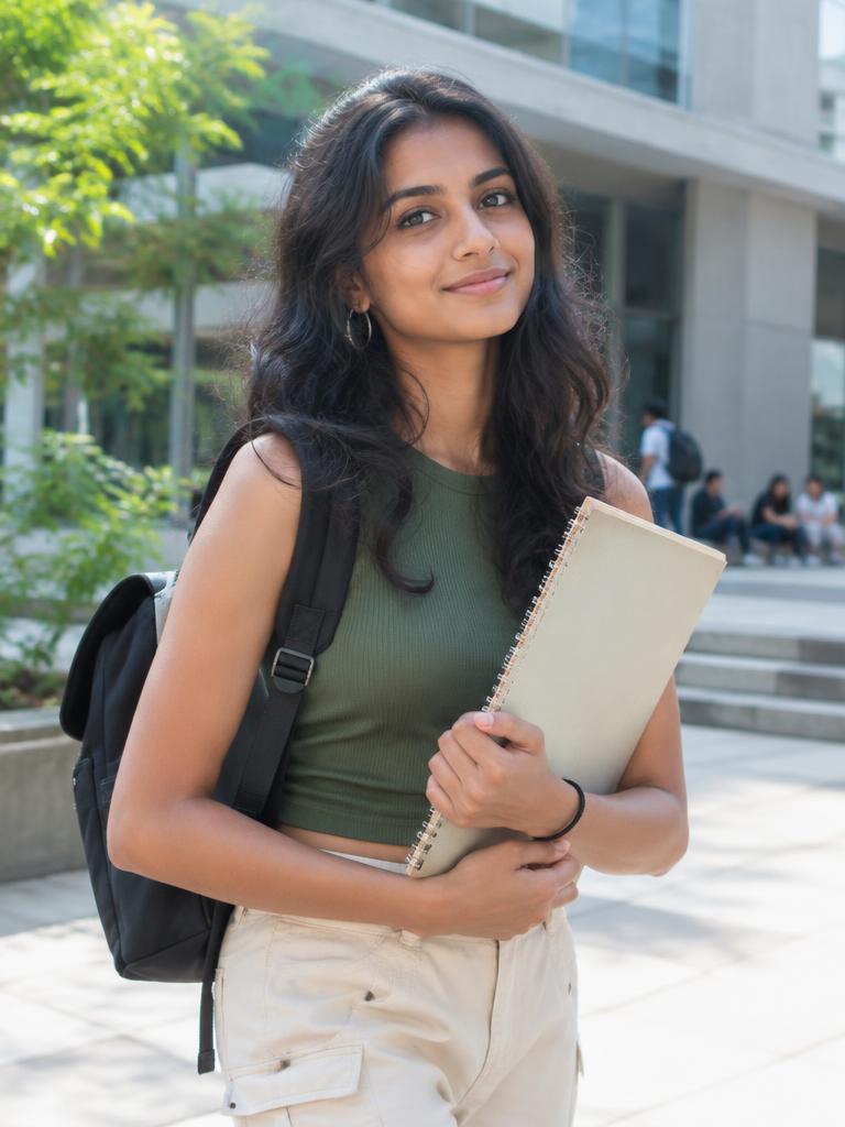 Fictional female Indian design student on a Bengaluru campus