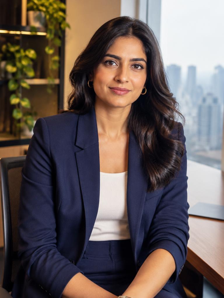 Fictional Indian strategy consultant in a Mumbai office