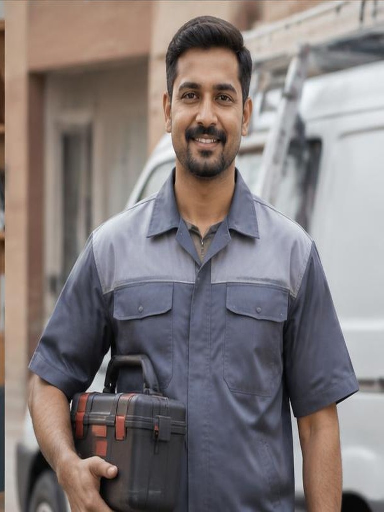 Fictional Indian field service technician in a modern workshop